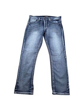 True Luck Jeans Men's 36x30 Straight Denim Blue Dark Wash
